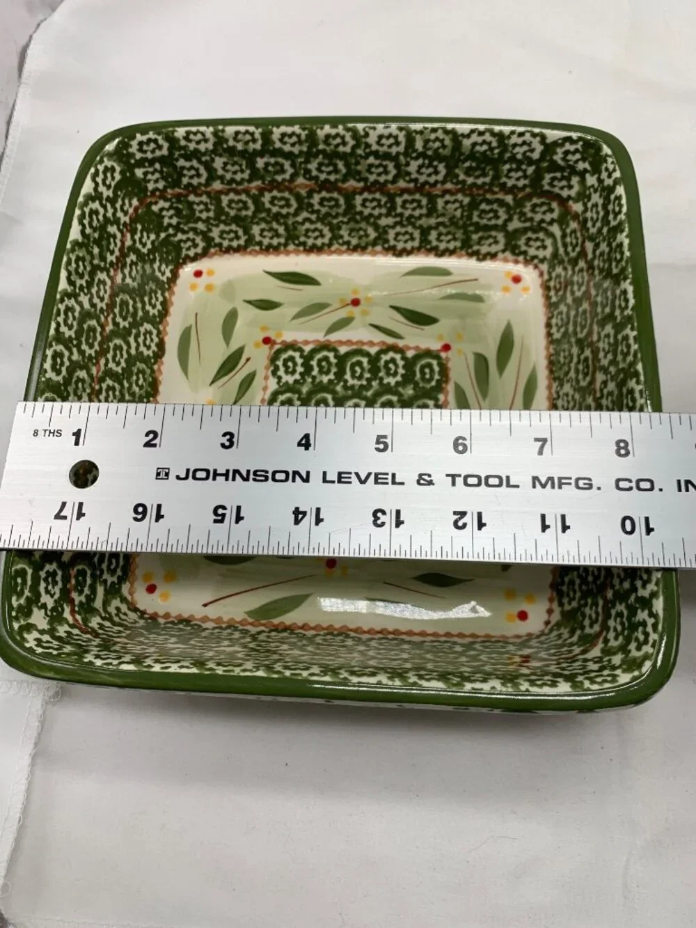 Temptations 2 Piece Old World Green 8 inch Baker and Trivet Floral Pattern